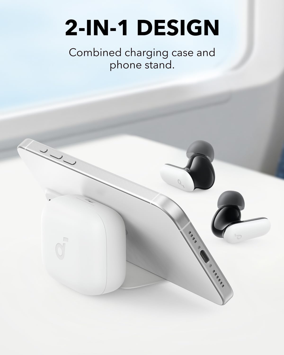 Soundcore P30i by Anker Noise Cancelling Earbuds, Strong and Smart Noise Cancelling, Powerful Bass, 45H Playtime, 2-in-1 Case and Phone Stand, IP54, Wireless Earbuds, Bluetooth 5.4 (White)