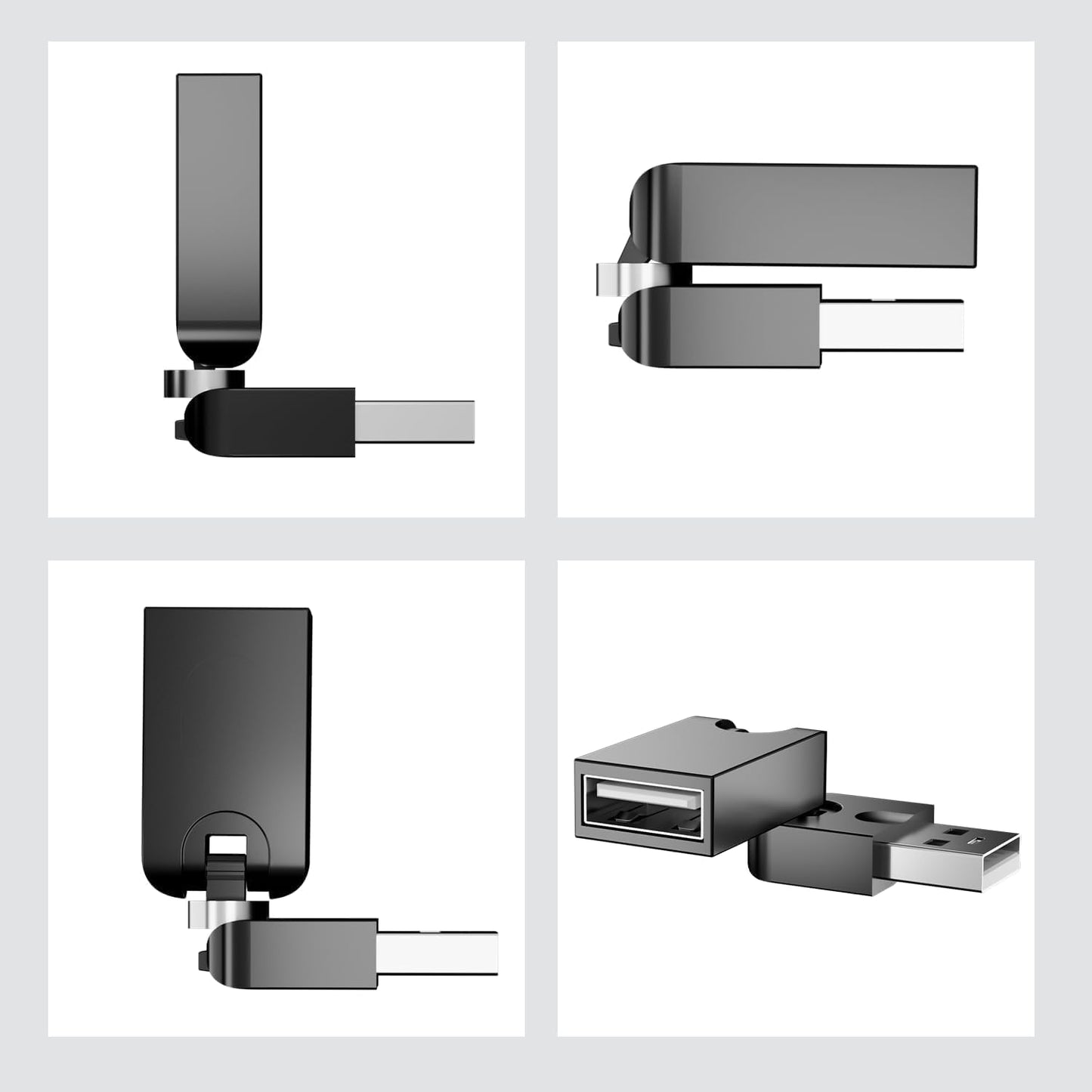 PANPEO 2 Pack USB 90 Degree Adapter, Rotating and Swivel Twist USB 2.0 Type A Male to Type A Female 360 Degre Rotation Adjustable Right Angle Extension Adapter Convertor (Black, AM-FM)