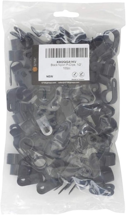 GTSE Black Nylon Plastic Cable Clamps, 1/2" Screw Mounts for Cable, Rope, Tube Management, 100 Pack