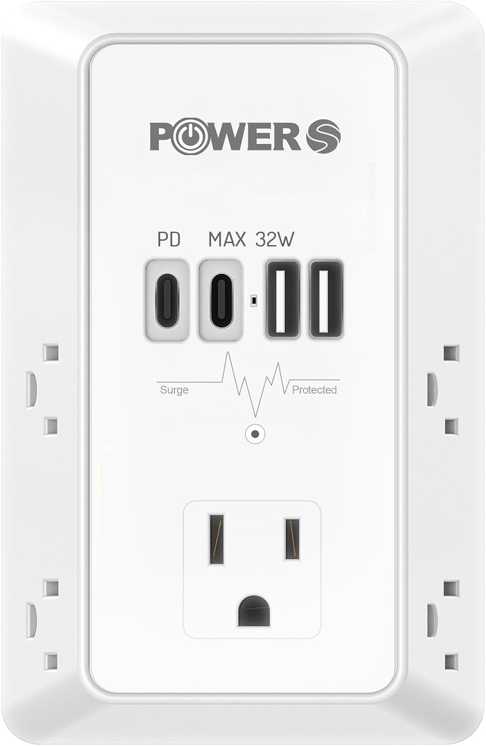 20W PD Fast Charging Wall Outlet with USB Ports (2C2A), Electrical Outlet Extender, Surge Protector, Wall Plug Adapter for Multiple Devices, Wall Socket Expander