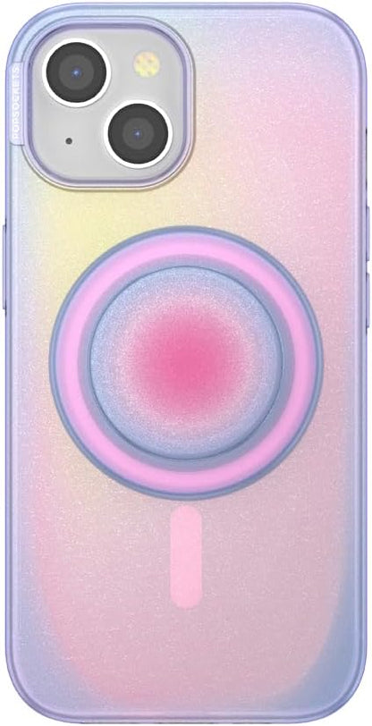 PopSockets iPhone 15 Case with Round Phone Grip Compatible with MagSafe, Phone Case for iPhone 15, Wireless Charging Compatible - Aura