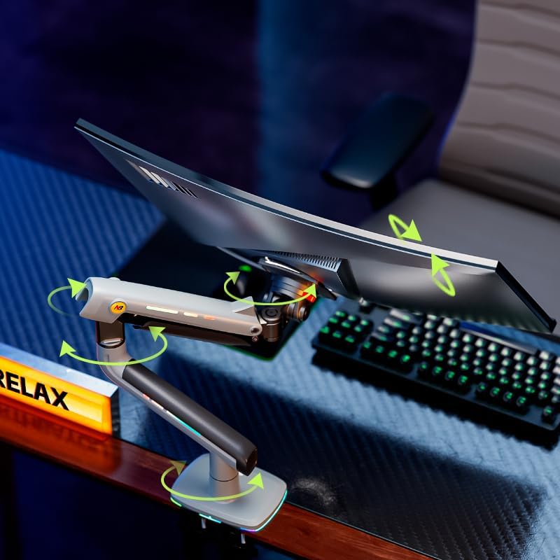 Gaming Monitor Arm for Flat/Ultrawide/Curved Monitors 32 to 60 inch, Heavy Duty Monitor Stand Load up to 20 kg, VESA 75/100 mm Mount (Lake Blue)