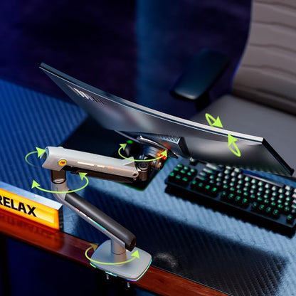 Gaming Monitor Arm for Flat/Ultrawide/Curved Monitors 32 to 60 inch, Heavy Duty Monitor Stand Load up to 20 kg, VESA 75/100 mm Mount (Lake Blue)