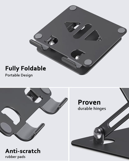 Tablet Stand Holder for Desk, Adjustable Desktop Tablet Holder, Foldable Aluminum Tablet Mount for iPad pro 12.9, iPad Air Mini, Samsung Galaxy Tabs Z Fold Kindle Fire 4-12 inch, Black