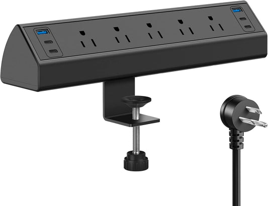Jgstkcity Desk Clamp Power Strip USB C,40W Total Fast Charging Station,4 PD 20W USB C Ports,Desk Edge Mount Surge Protector,5 Outlets,Fit 1.96" Tabletop Edge,ETL Listed