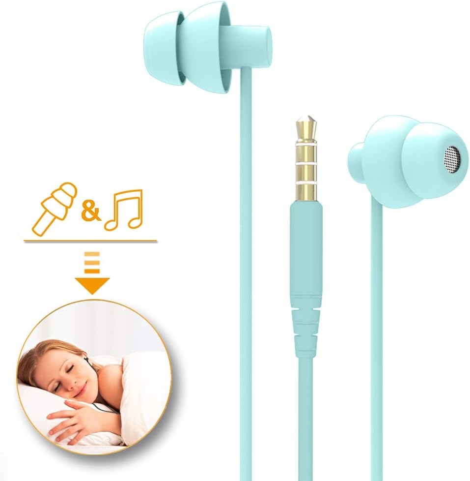 MAXROCK (TM Total Soft Silicon Headphones with Mic Sleep Travel Choice for Cellphones Tablets and 3.5mm Jack (Light Green)