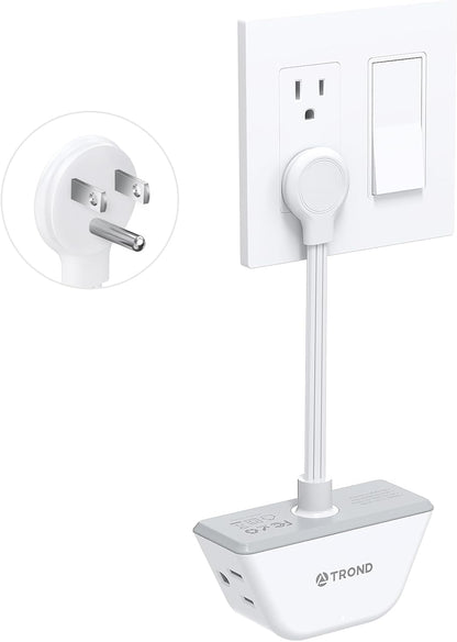 TROND Flat Outlet Extender with 6 Inch Cord - 3 Way Angled Plug Extension Outlet Adapter, Cruise Ship Essentials, Small Multiple Plug Splitter for Home Office Travel, White