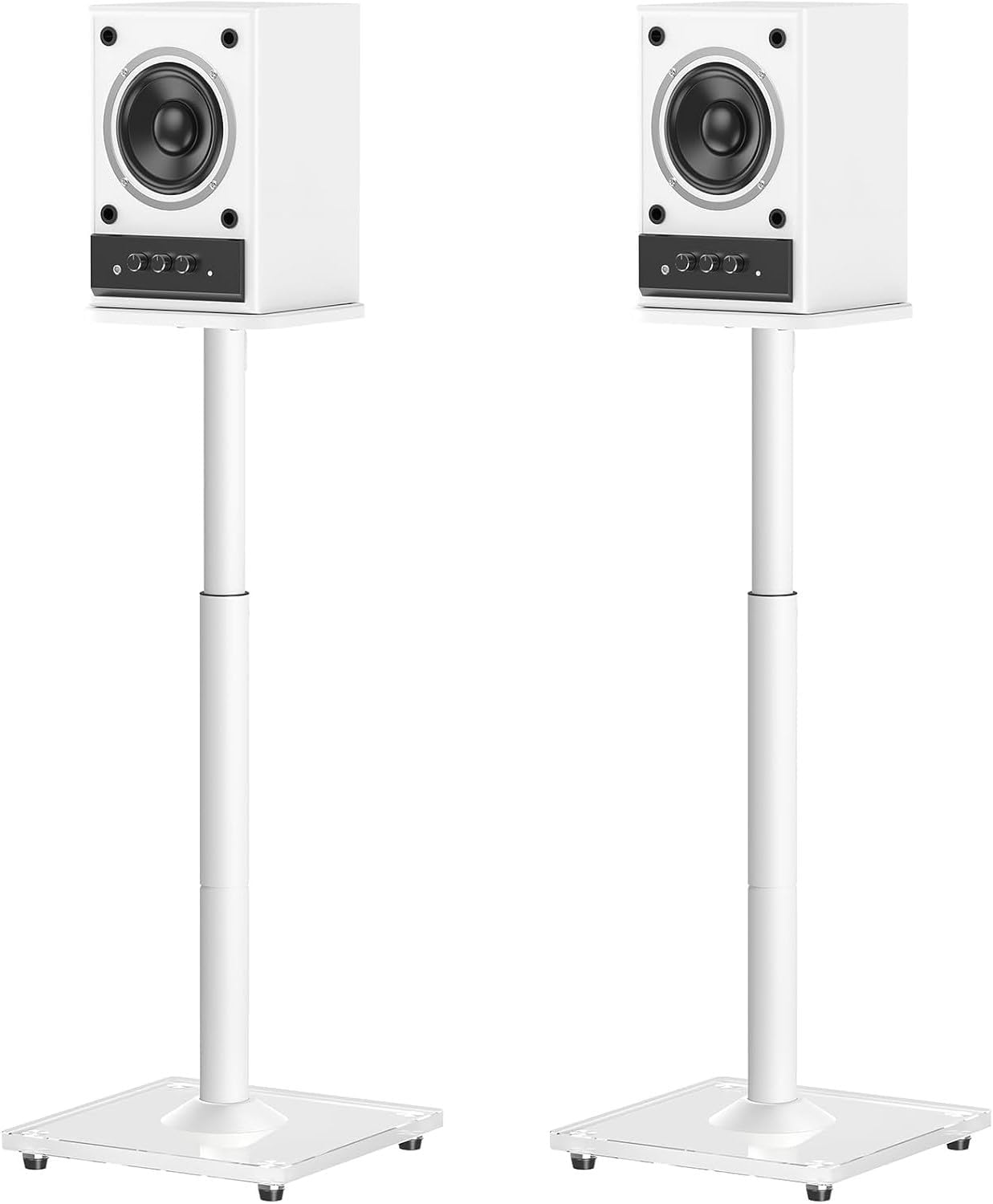 ELIVED Universal Speaker Stands Height Adjustable 28"-37.4", Bookshelf Speaker Stand Pair for Satellite Studio Large Speakers Up to 22 lbs, Surround Sound Speaker Stand with Cable Management, White