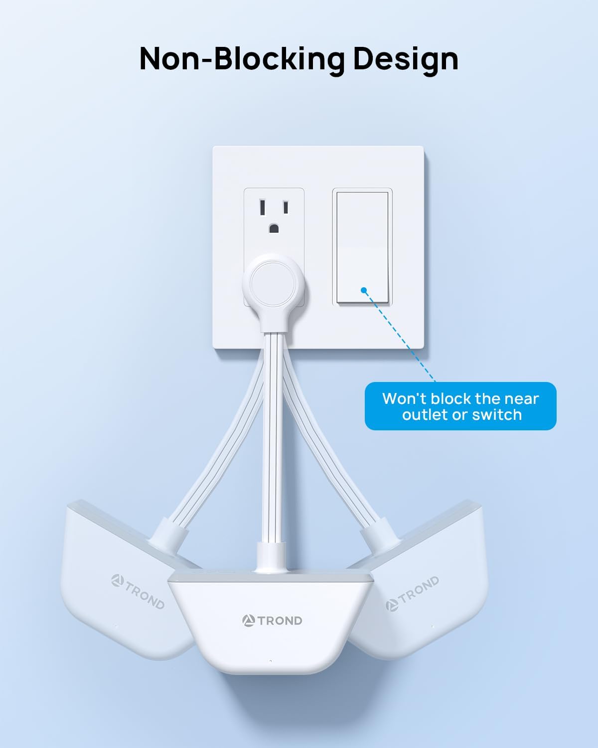 TROND Flat Outlet Extender with 6 Inch Cord - 3 Way Angled Plug Extension Outlet Adapter, Cruise Ship Essentials, Small Multiple Plug Splitter for Home Office Travel, White