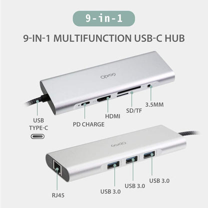 9-in-1 USB C Hub Multiple Adapter, 3 USB 3.0 Ports up to 5Gbps Transfer, 4K@30Hz HDMI, 60W PD, SD/TF Card Reader, 3.5mm Audio Jack & Ethernet, USB-C Hub for MacBook and Other Type-C Devices