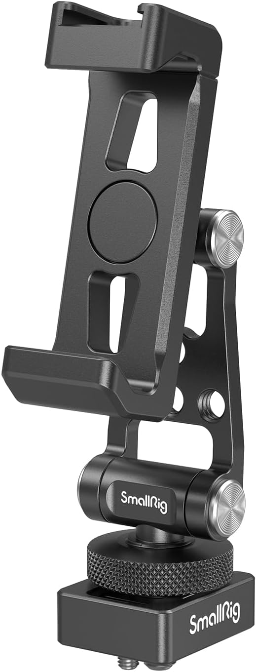 SMALLRIG Universal Phone Tripod Mount, Metal Cell Phone Mount with Cold Shoe Mount and M4 Screws for DJI RS 4 Mini/Pro, Free Adjustment Phone Mount Adapter for iPhone 17 16, for Samsung Galaxy- 4301