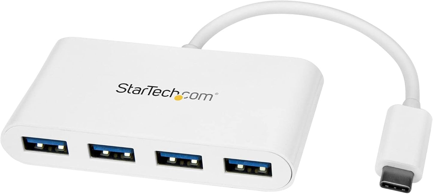 StarTech.com 4 Port USB C Hub with 4x USB-A Ports (USB 3.0 SuperSpeed) - USB Bus Powered - Portable/Laptop USB-C to USB-A Adapter Hub - USB 3.0 (5Gbps) Type-C Hub - White (HB30C4ABW)