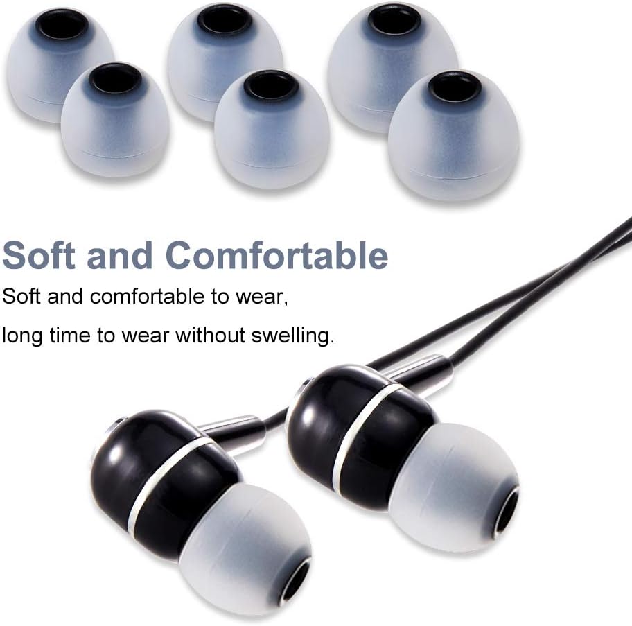 Earbud Tips Soft Silicone Earbuds Replacement Tips Fit for in-Ear Headphones(Inner Hole from 3.8mm - 4.0mm Earphones) 9 Pairs S/M/L,Gray/Black