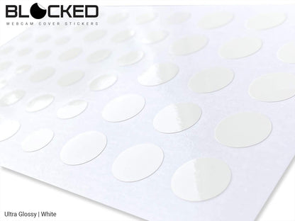 BLOCKED Stackable Webcam/Camera Vinyl Covers | 57 Low-Tack Restickable Webcam Sticker | Multiple Sizes | White 57-Pack (Ultra Glossy)