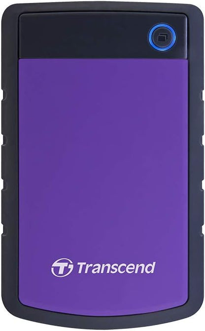 Transcend 2TB SJ25H3, USB 3.1 Portable Hard Drive Rugged, Anti-Shock Resistant, Compact and Lightweight with Lightning-Fast Speeds, One Touch Backup Button, Purple - TS2TSJ25H3P