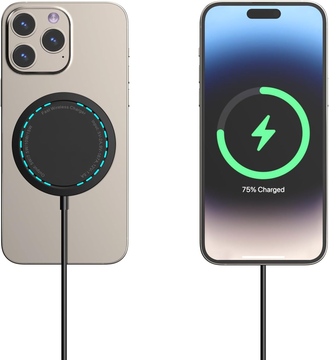 Magnetic Wireless Charger for iPhone 15W Max Fast Mag-Safe Wireless Charging Pad Compatible with iPhone 16/16 Plus/16 Pro/16 Pro Max/15/14/13/12 Series with USB-A Converter Black