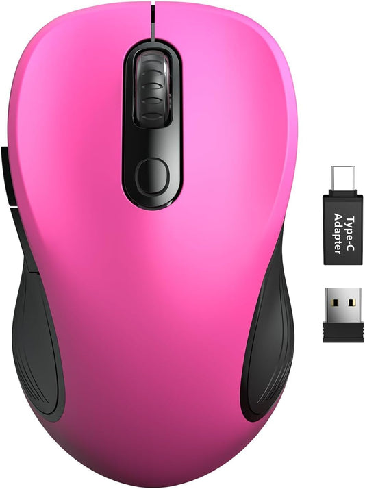 Trueque Wireless Mouse for Laptop, 2.4GHz Ergonomic Computer Mouse with Back & Forward Buttons, 3 Adjustable DPI Levels, 6 Buttons, Optical USB Cordless Mice for Windows MacBook PC (Fuchsia)