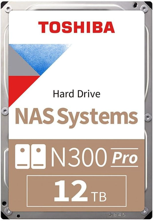 Toshiba N300 PRO 12TB Large-Sized Business NAS (up to 24 bays) 3.5-Inch Internal Hard Drive - Up to 300 TB/year Workload Rate CMR SATA 6 GB/s 7200 RPM 512 MB Cache - HDWG51CXZSTB
