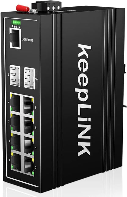 10-Port Industrial Gigabit PoE Switch, Managed with 8 PoE+@130W, 2 SFP Slots, DIN Rail Network Switch, IP40, Operating Temperature Range of -30° – 75°C (-22° – 167°F), Lifetime Protection
