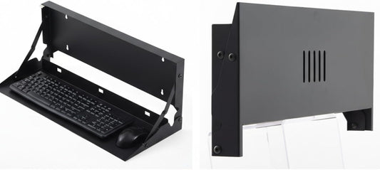 2 Pcs 24 Inch Keyboard Wall Mount Foldable Fits Standard Computer Keyboard Mouse Stand Tray Organizer for Small Offices Apartments, Easy Installation with 4 Screws (Black)