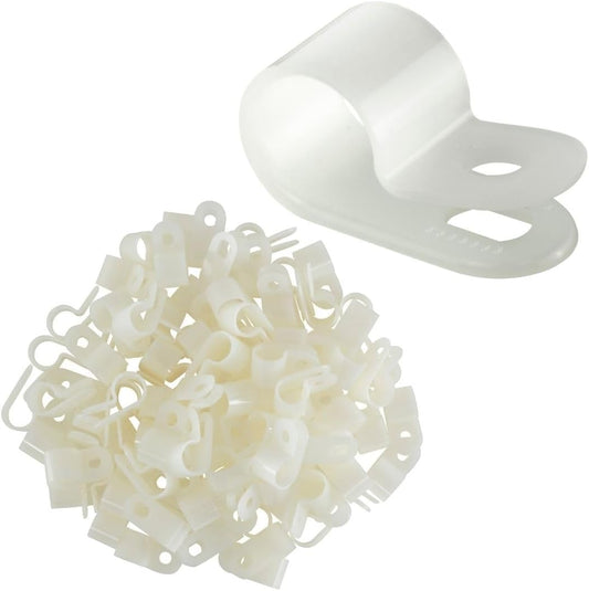 GTSE White Nylon Plastic Cable Clamps, 3/8" Screw Mounts for Cable, Rope, Tube Management, 100 Pack