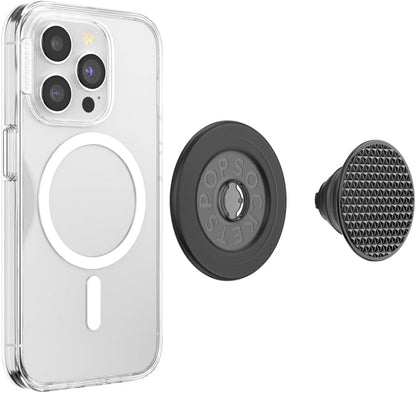 PopSockets Phone Grip for MagSafe with Kickstand, Magnetic Stand, Swappable Top, Secure Hold for iPhone MagSafe Cases, Phone & Tablet Grip - Alum Triangle Knurled Black