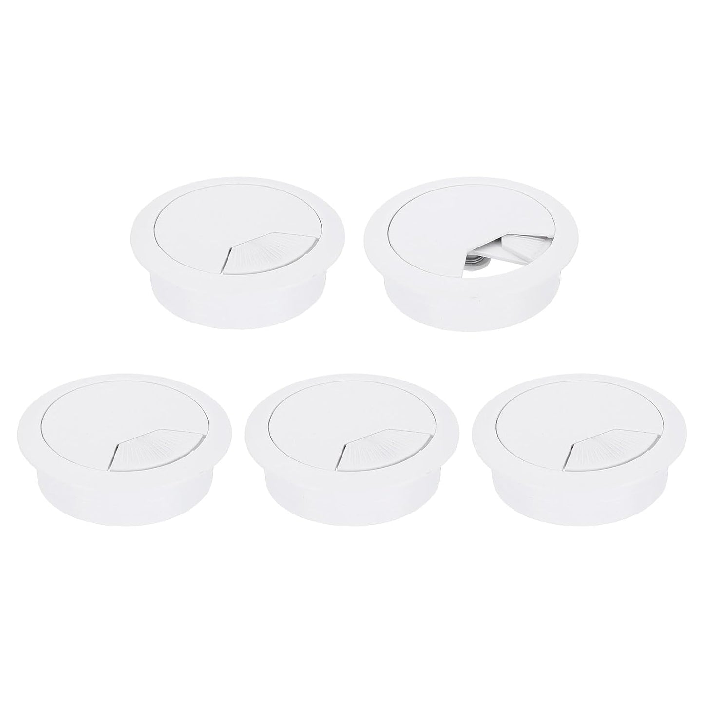 uxcell 5 Pcs 53mm (2.09 Inch) Desk Grommet, Plastic Cable Hole Cover, Wire Cord Cable Organizer for Home Office Computer Desk Cabinet, White