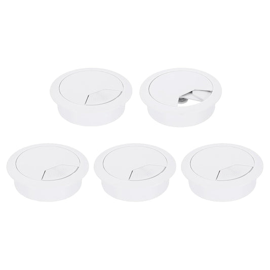 uxcell 5 Pcs 53mm (2.09 Inch) Desk Grommet, Plastic Cable Hole Cover, Wire Cord Cable Organizer for Home Office Computer Desk Cabinet, White