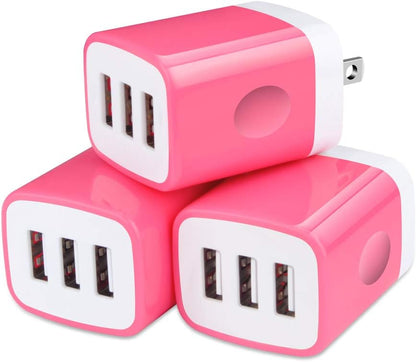Wall Charger Adapter,USB Cubes,3Pack Universal Travel 3.1A 3 Muti Port Plug Charging Block Compatible with iPhone 16,15,14,13,12,11,SE,X,Plus,Samsung GalaxyS24,S23,S22,S21,S20 Plus,LG