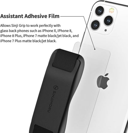 Sinjimoru Phone Grip with Silicone Band – Comfortable One-Hand Holder & Kickstand for Smartphones, Tablets, and eReaders for iPhone, Android, and Kindle Sinji Grip Silicone Black