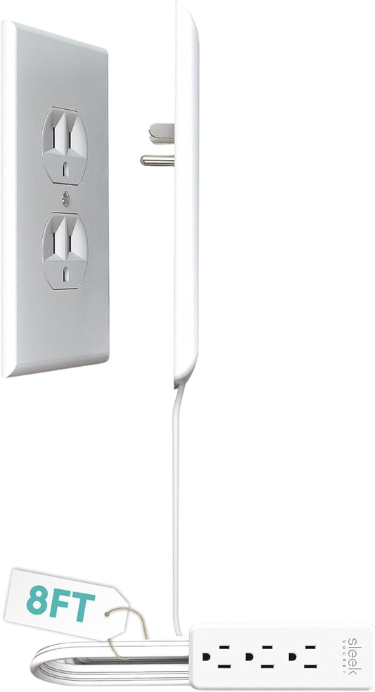 Sleek Socket Original & Patented Ultra-Thin Outlet Concealer with Cord Concealer Kit, Flat Extension Cord with Multi Outlets Power Strip, Ideal for Home Improvement, Hide Bulky and Messy Cords