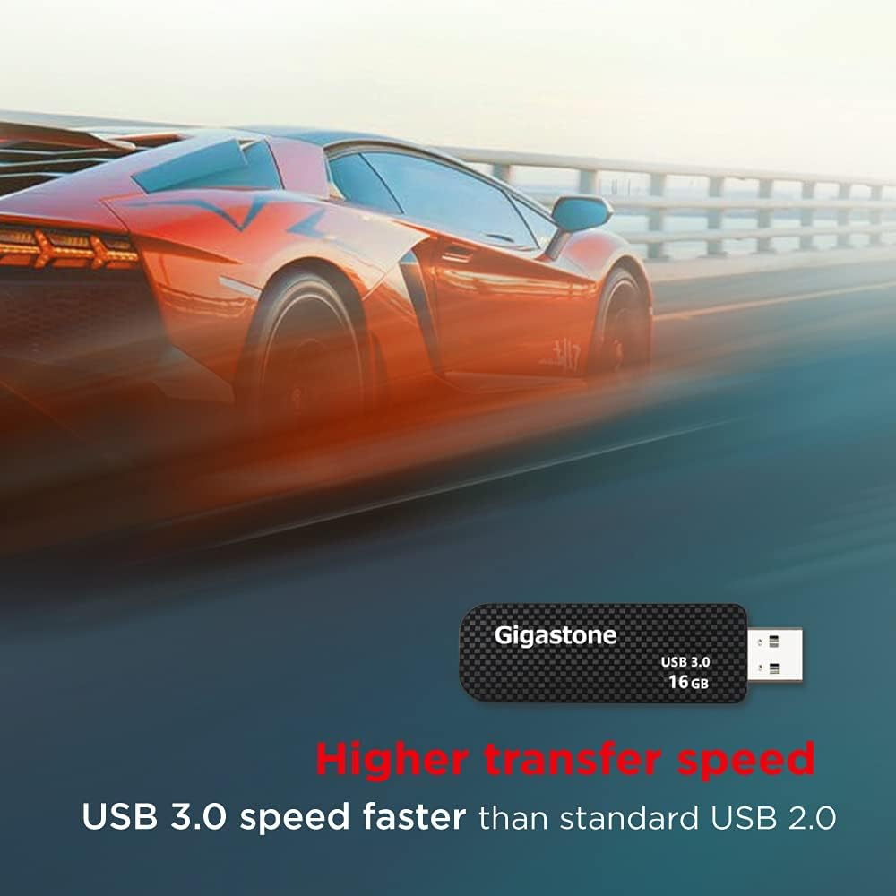 GIGASTONE 16GB Flash Drive (5 Pack) Z30 USB 3.2 Gen 1, 50MB/s Ultra Fast, Keychain Loop, Carbon Fiber Style, Push-Pull Design, Data Storage, Backup for PC/Mac/TV/Car, USB 2.0/3.0/3.1 Compatible