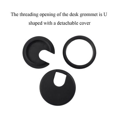 HAHIYO 2Pcs 1.77Inch/45mm Black ABS Plastic U-Shaped Desk Grommet Wire Grommet Cable Management Cord Hole Cover Desk Wire Hole Insert Wire Organizer for Computer Office Home School Equipment Systems