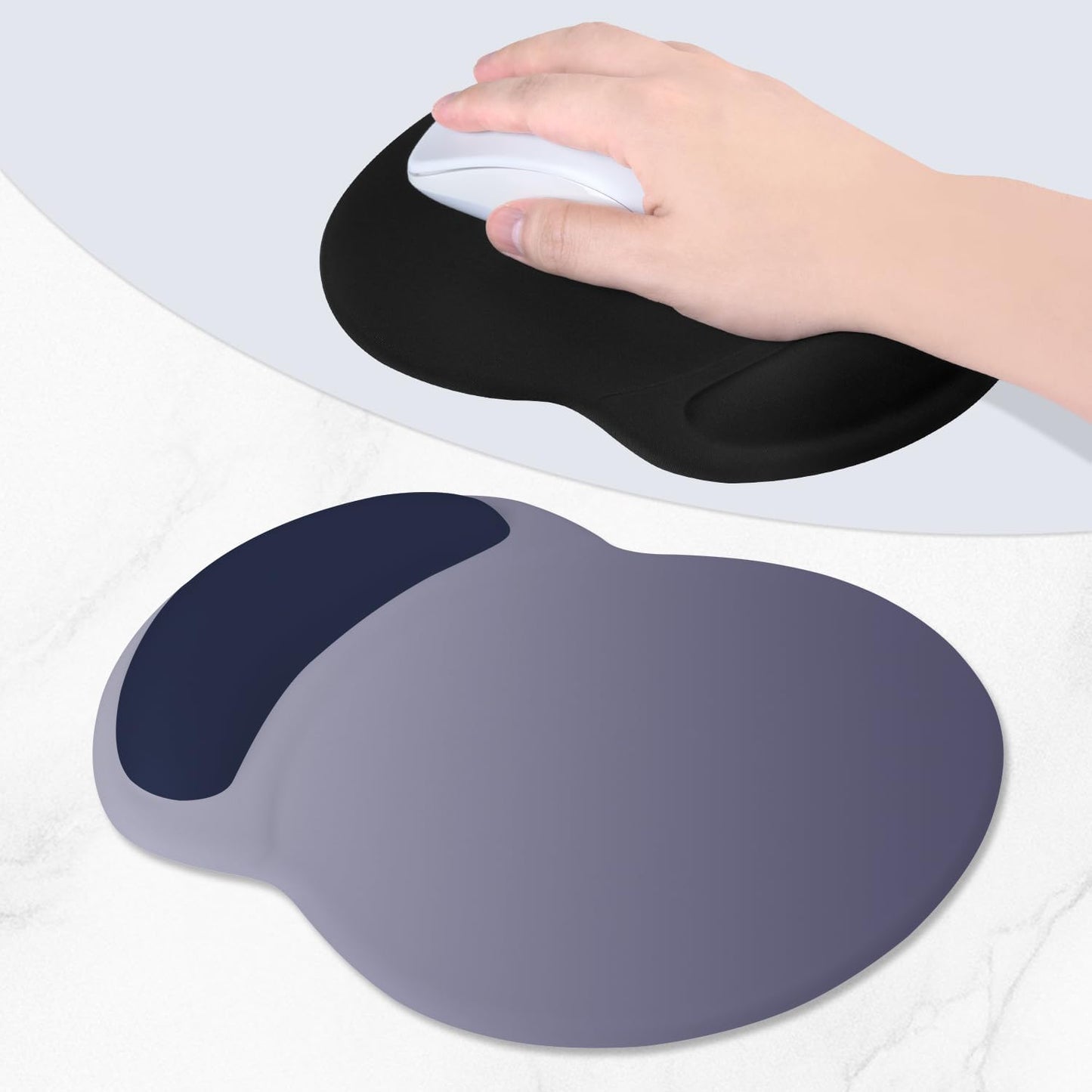 ITNRSIIET Ergonomic Mouse Pad with Comfort Gel Wrist Rest, Non-Slip PU Base, Smooth Textured Surface, Reduces Hand Fatigue & Wrist Pain, 8.7 x 7.2 Inch for Office Gaming Home, Gray Blue Gradient