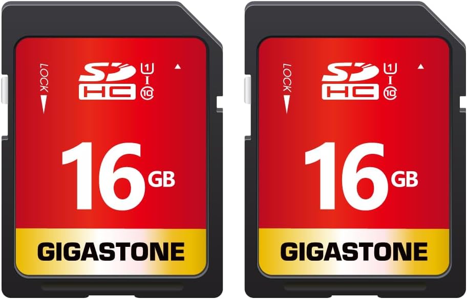 Gigastone 16GB SDHC Memory Card, 2 Pack Premium Series, Transfer Speed Up to 80MB/s for Photos, Videos, Music, Files, Camcorder, Camera, PC, Class 10 U1 UHS-I