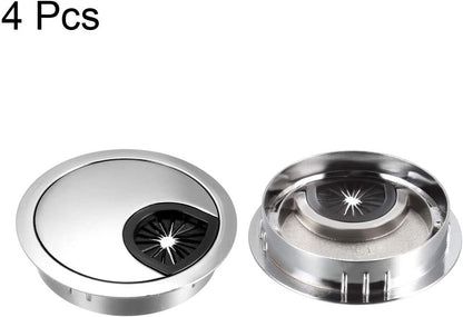 uxcell Cable Hole Cover, 2.4Inch/60mm Zinc Alloy Desk Wire Cord Cable Grommets Hole Cover for Office PC Desk Cable Cord Organizer, 4Pcs Bright Silver