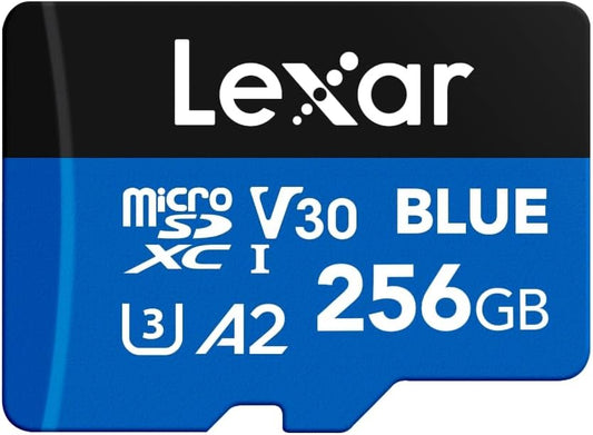 Lexar 256GB Blue Micro SD Card Up to 160MB/s, microSDXC UHS-I Memory Card with SD Adapter, C10, U3, A2, V30, Full HD, 4K UHD, High Speed TF Card