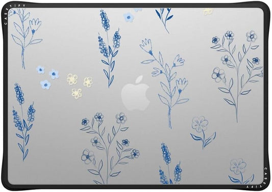 CASETiFY Impact MacBook Air 15" (M2-M4) Case [Cushioned Impact Corners/Scratch-Resistant/Anti-Slip Grip] - Small Blue Flowers - Clear Black