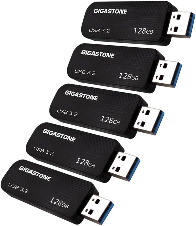 GIGASTONE 128GB Flash Drive (5 Pack) Z30 USB 3.2 Gen 1, 100MB/s Ultra Fast, Keychain Loop, Carbon Fiber Style, Push-Pull Design, Data Storage, Backup for PC/Mac/TV/Car, USB 2.0/3.0/3.1 Compatible