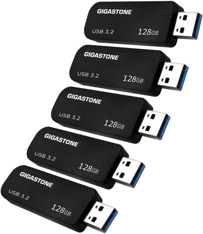 GIGASTONE 128GB Flash Drive (5 Pack) Z30 USB 3.2 Gen 1, 100MB/s Ultra Fast, Keychain Loop, Carbon Fiber Style, Push-Pull Design, Data Storage, Backup for PC/Mac/TV/Car, USB 2.0/3.0/3.1 Compatible