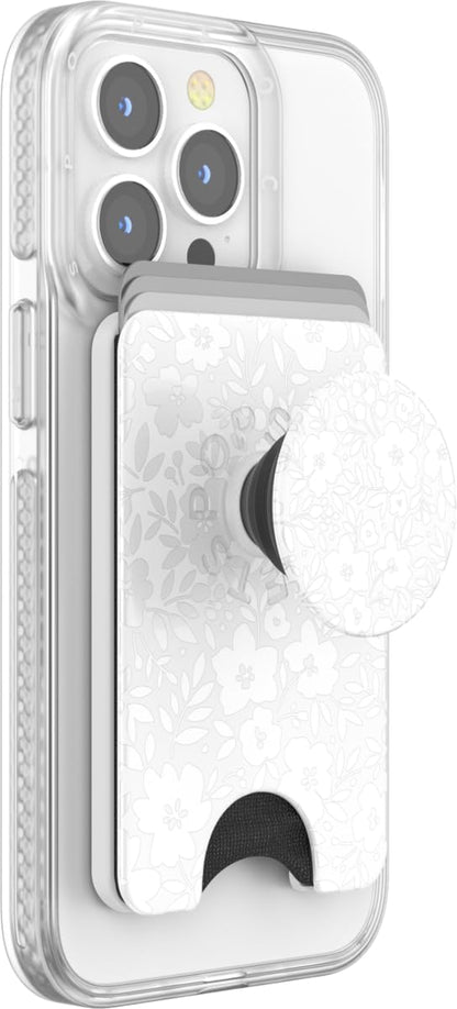 PopSockets Phone Wallet with Expanding Grip and Adapter Ring for MagSafe, Phone Card Holder, Wireless Charging Compatible, Wallet Compatible with MagSafe, Cute PopSockets - Blanc Fresh
