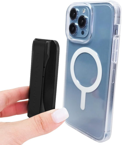 LoveHandle PRO MagSafe Compatible Magnetic Phone Grip w/Kickstand - Mount, Strap and Stand for Smartphone and Tablet - MagSafe Ring Included - Fits All Devices - Black Silicone
