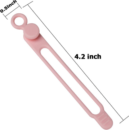 Nearockle 16Pcs Silicone Cable Straps Wire Organizer for Bundling Earphone, Phone Charger, Computer Cords, Reusable Cable Ties Cord Organizer in Home,Office,Kitchen,School(Pink)