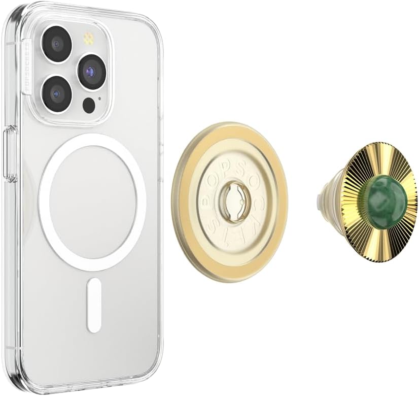 PopSockets Phone Grip for MagSafe with Kickstand, Magnetic Stand, Swappable Top, Secure Hold for iPhone MagSafe Cases, Phone & Tablet Grip, Cute PopSockets - Gem Brooch Jade