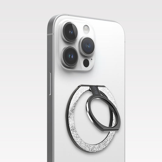 PureGear Magnetic Phone Grip Ring Stand, Magnetic Phone Ring Holder for MagSafe iPhone 16, 16Pro, 16Plus, 16ProMax, 15, 15Plus, 14, 14ProMax, 13,12, Adjustable Kickstand((Brushed Black Silver Glitter)