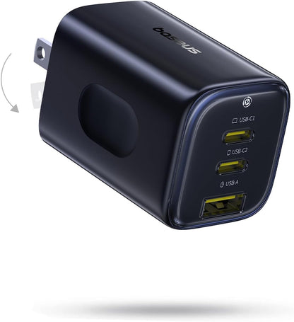 Baseus PICOGO 67W USB C Charger, 3 Port Fast Charging Block with Foldable Plug, PD/PPS for MacBook Air/Pro, iPhone 16/15 Series, Galaxy S25/24, Airpods 4 & More
