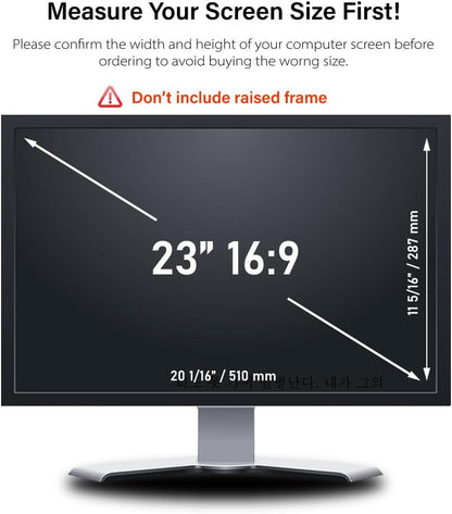 23 Inch - 16:9 Aspect Ratio - Computer Privacy Screen Filter for Widescreen Monitor - Anti-Glare - Anti-Scratch Protector Film - Protects Your Eyes from Harmful Glare and Blue Light