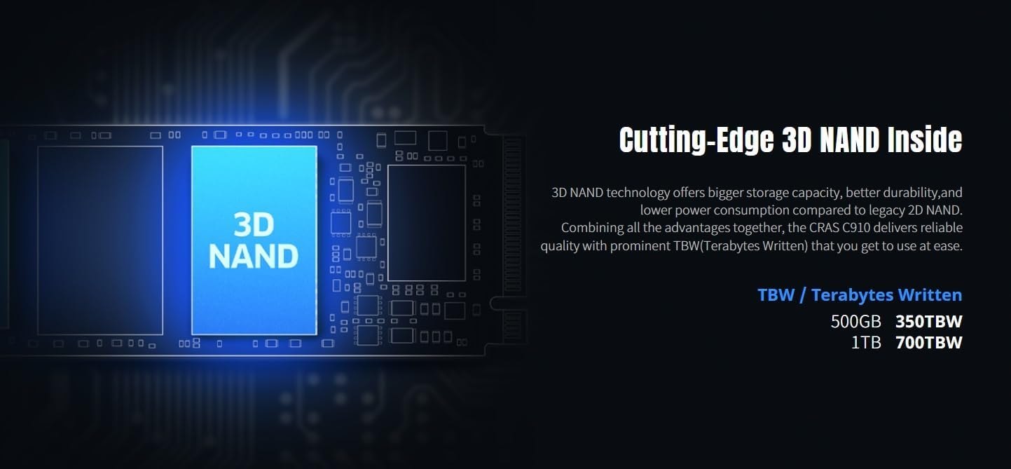 KLEVV CRAS C910 500GB M.2 2280 NVMe PCIe Gen4x4 Laptop & Desktop Internal SSD Heatsink Included, up to 5000MB/s (K500GM2SP0-C91)