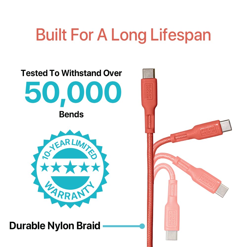 BLACK+DECKER USB C Multi Charging Cable, Fast Multi Charger Cable w/Adapter, Braided 2 in 1 Multiple USB Cable, Universal Charging Cord w/Type C/USB Adapter for iPhone 16 15/Samsung/LG/Tablets/More