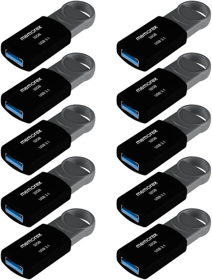 32GB Memorex USB 3.1 Flash Drive – Transfer Speeds Up to 10x Faster Than USB 2.0, Latest USB 3.1 Gen 1 Technology, Lightweight Design, for Daily File Management, Type-A Connector, 10-Pack
